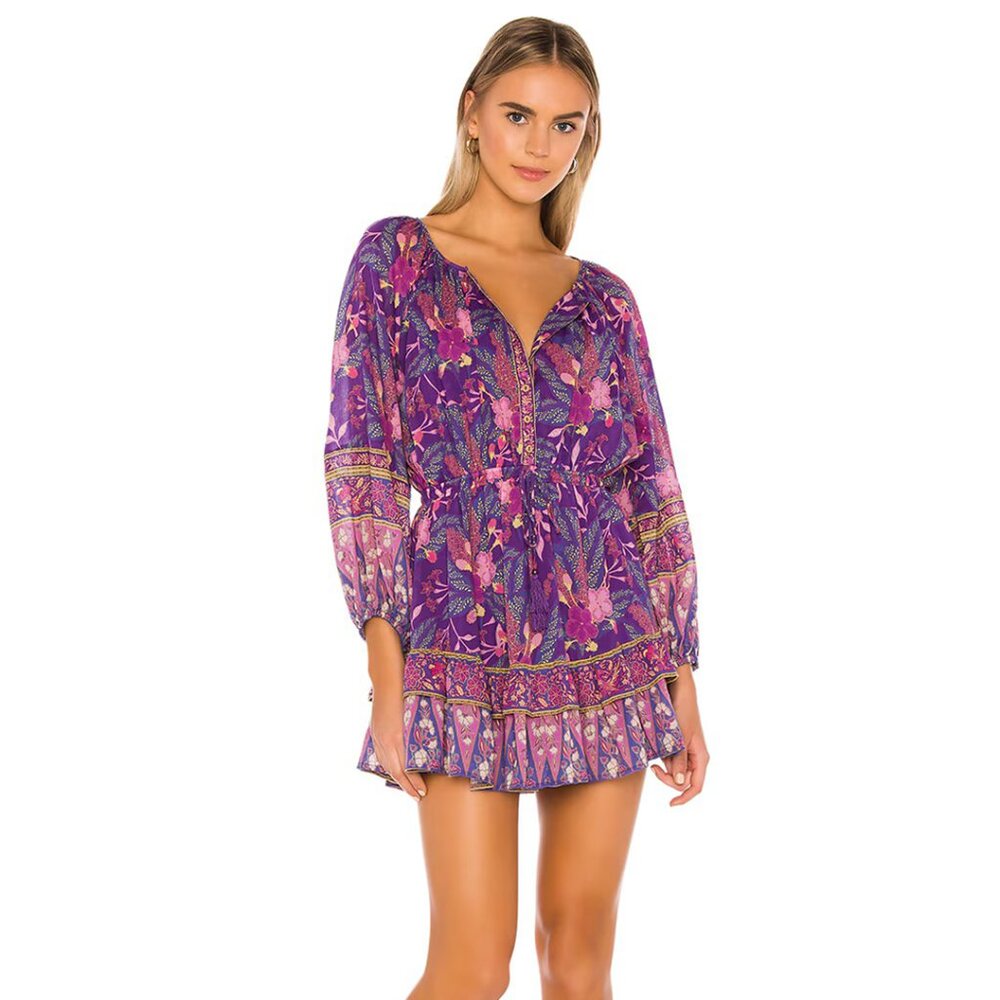 SPELL Bianca Long Sleeve Play Dress | Wisteria Print | Size Medium